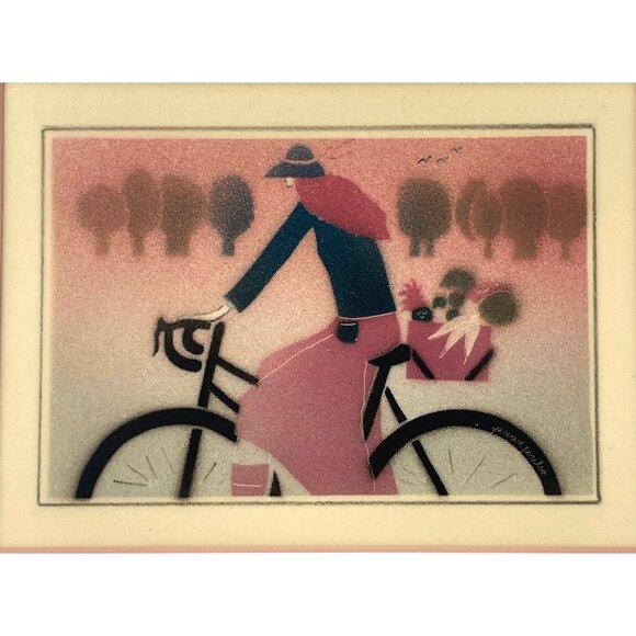 Vintage 1980s hand painted tile, framed original ceramic art - Picture 5 of 10